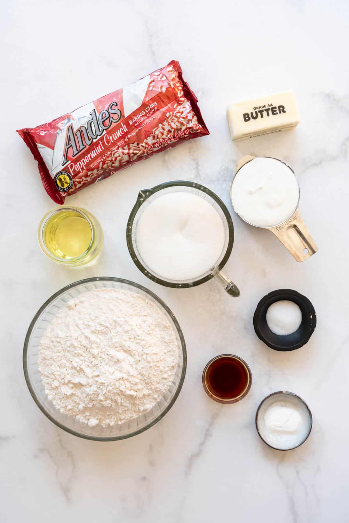 Ingredients for peppermint swig sugar cookies.