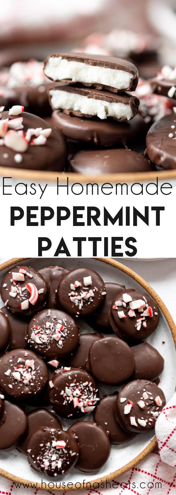 A collage of images of homemade peppermint patties with text overlay.