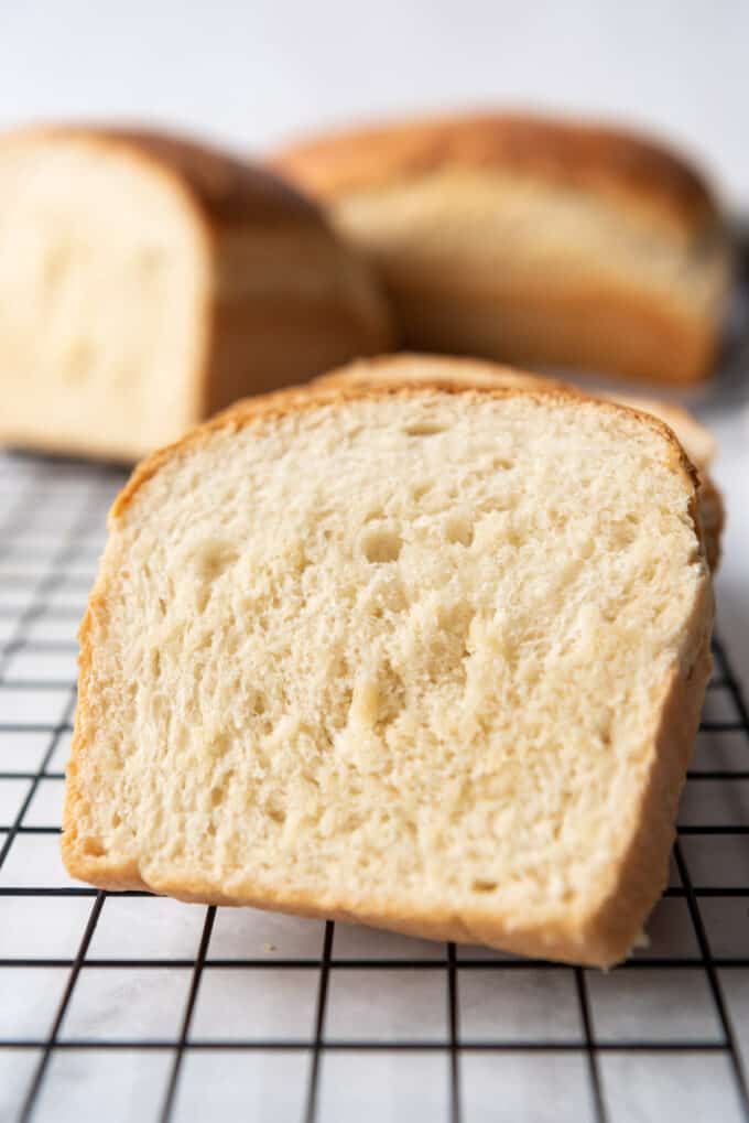 A slice of soft homemade bread.