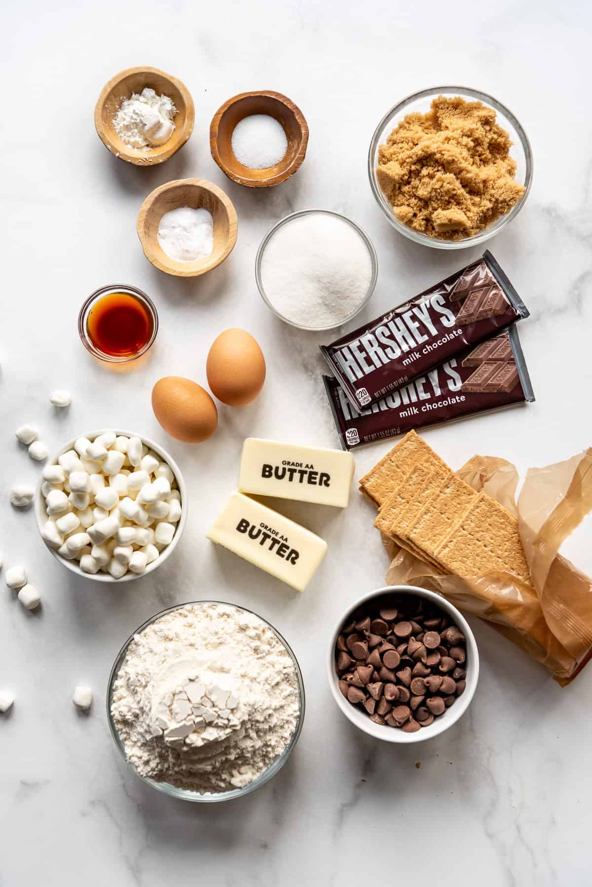 Ingredients for making s'mores cookies.