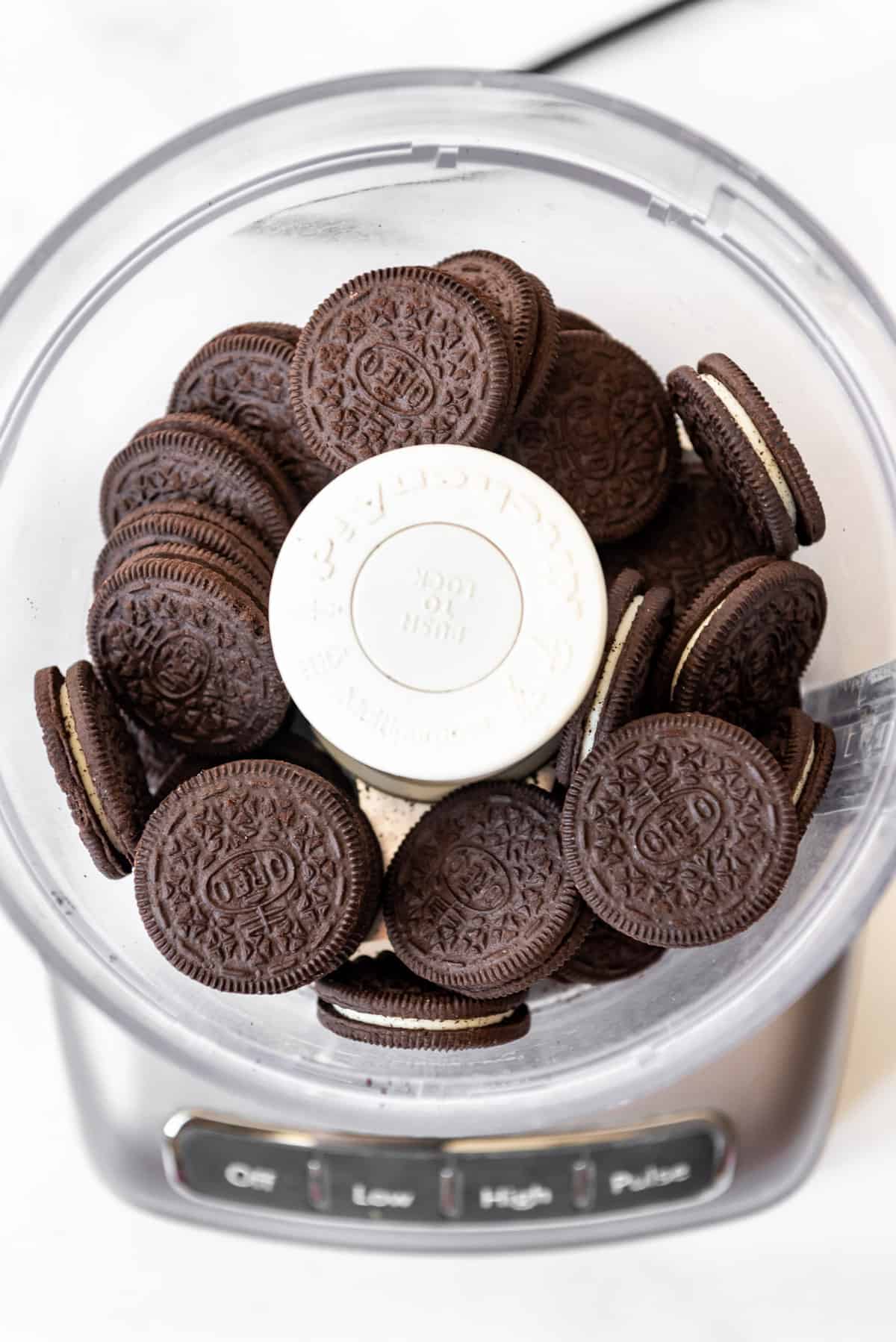 Oreos in a large food processor.