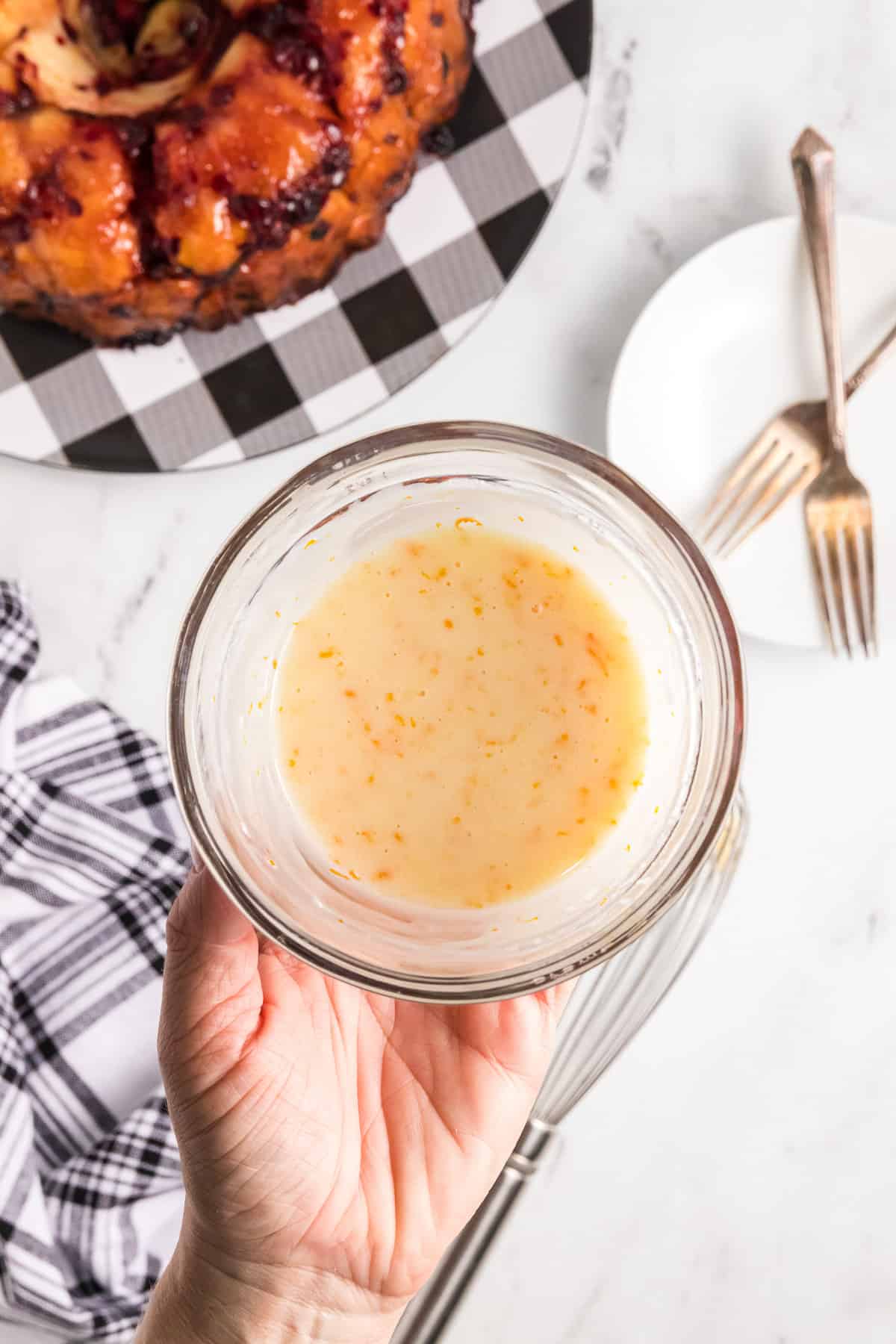 A citrus glaze in a glass bowl.