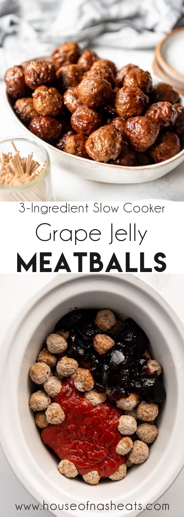 A collage of grape jelly meatball images with text overlay.