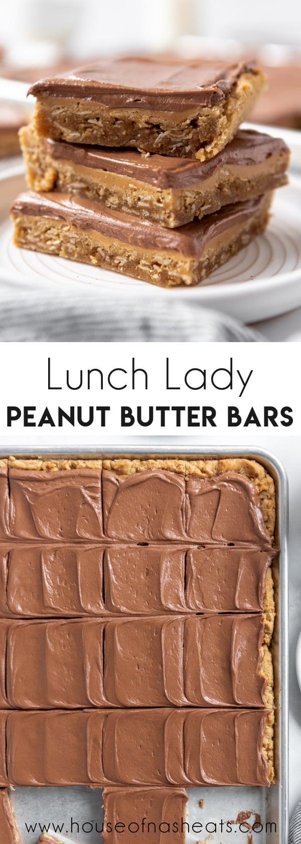 A collage of images of lunch lady peanut butter bars with text overlay.