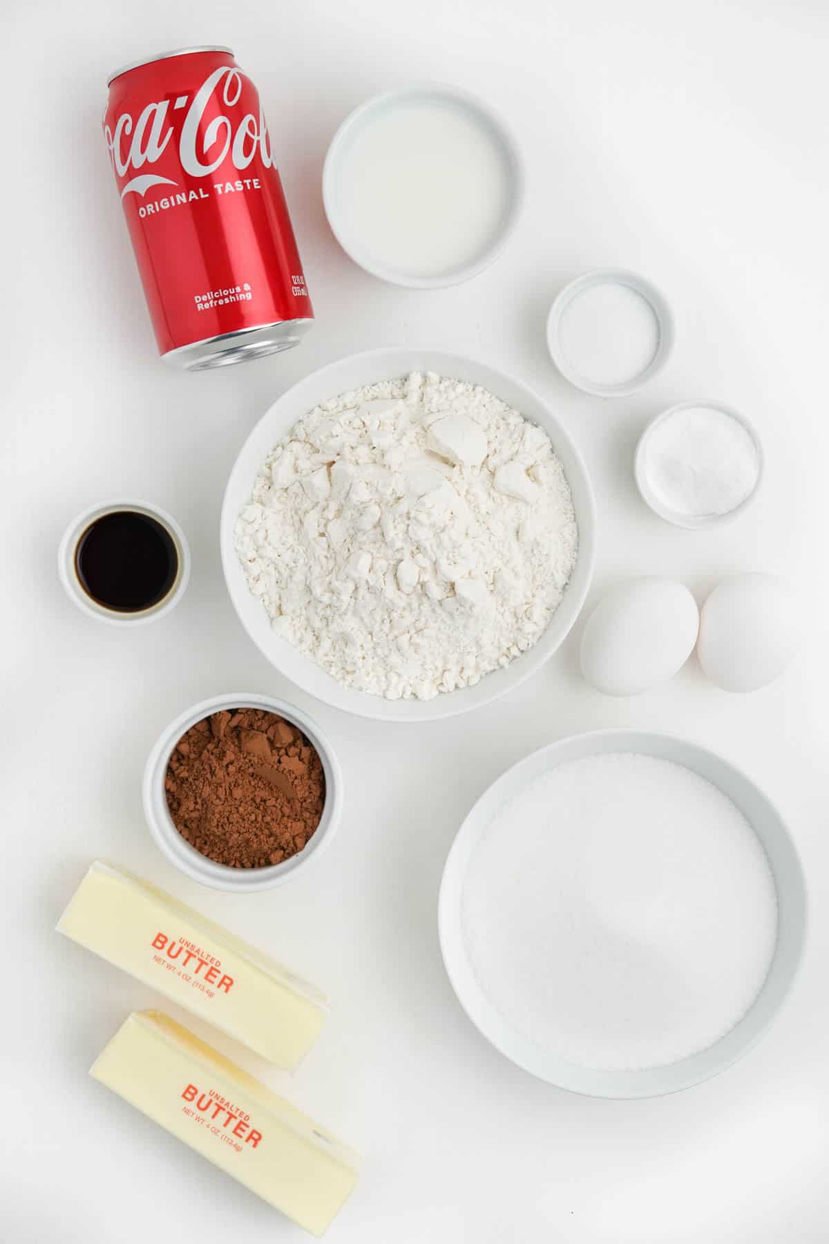 Ingredients for coca cola cake.