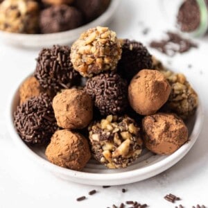 A plate of homemade chocolate truffles.