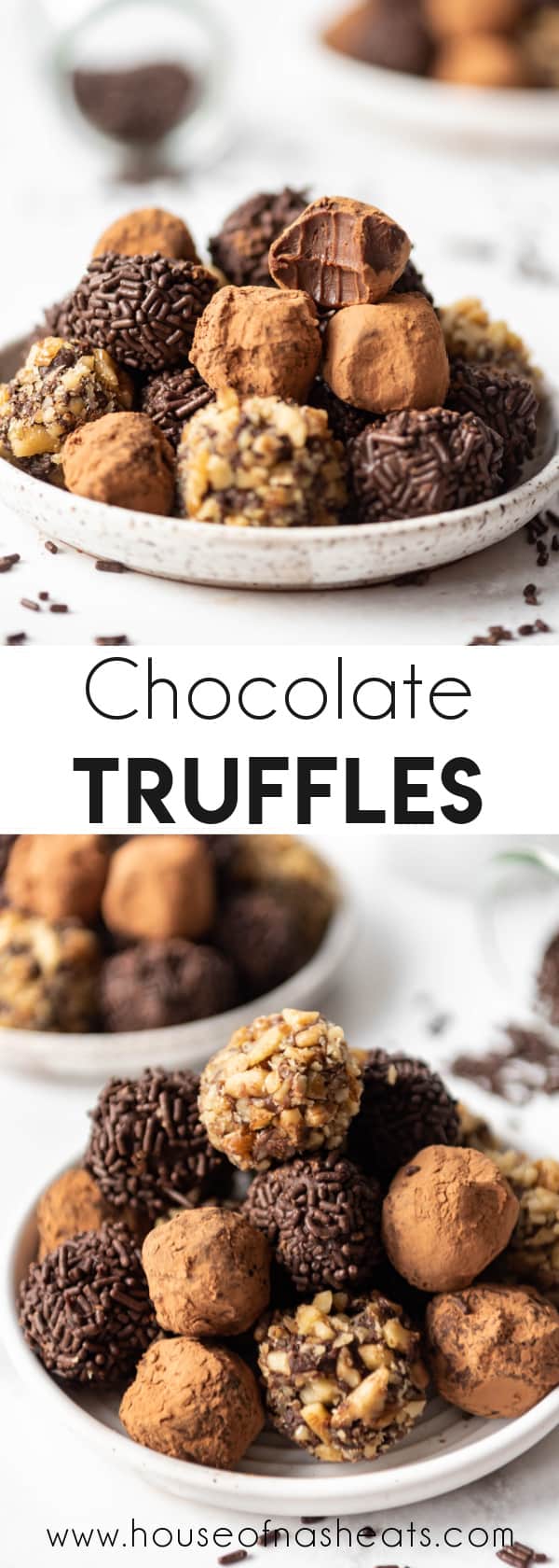 A collage of images of chocolate truffles with text overlay.