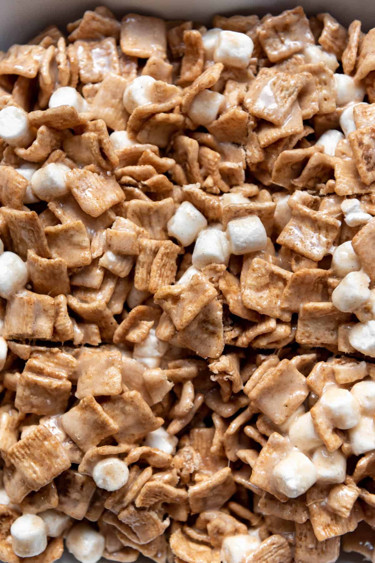 A close-up image of marshmallows and Cinnamon Toast Crunch Cereal bars.