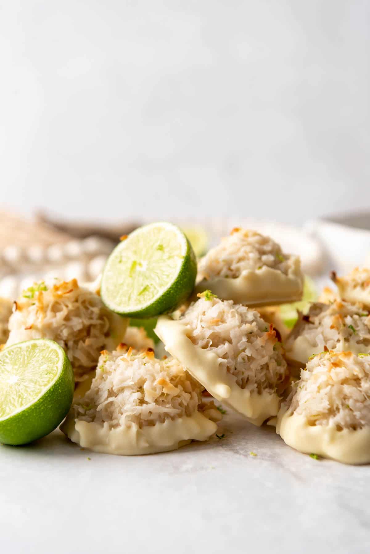 A pile of coconut lime macaroons.