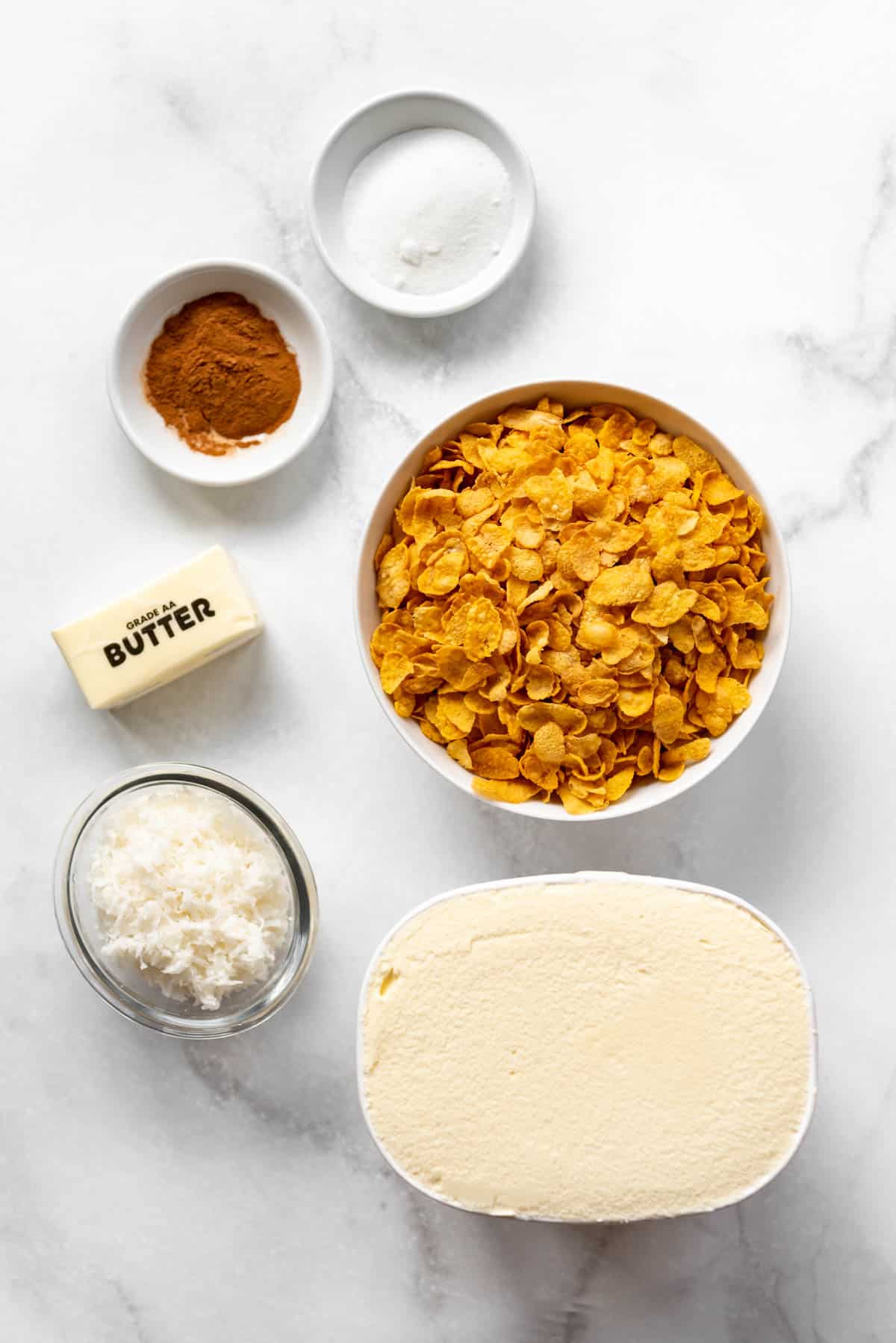Ingredients for fried ice cream.