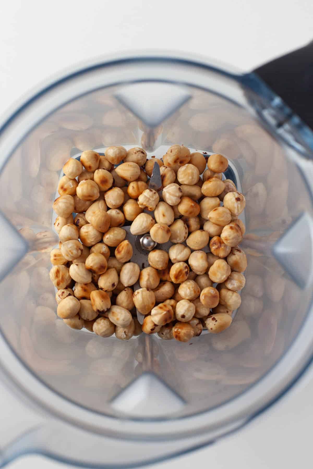 Toasted hazelnuts in a blender.