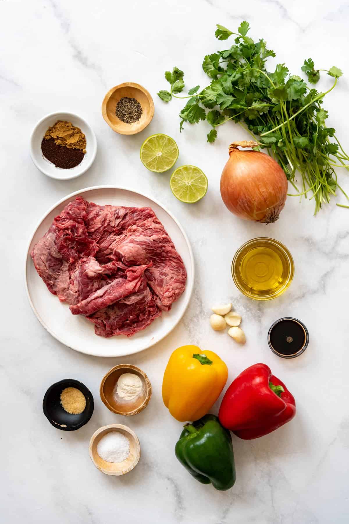 Ingredients for steak fajitas.
