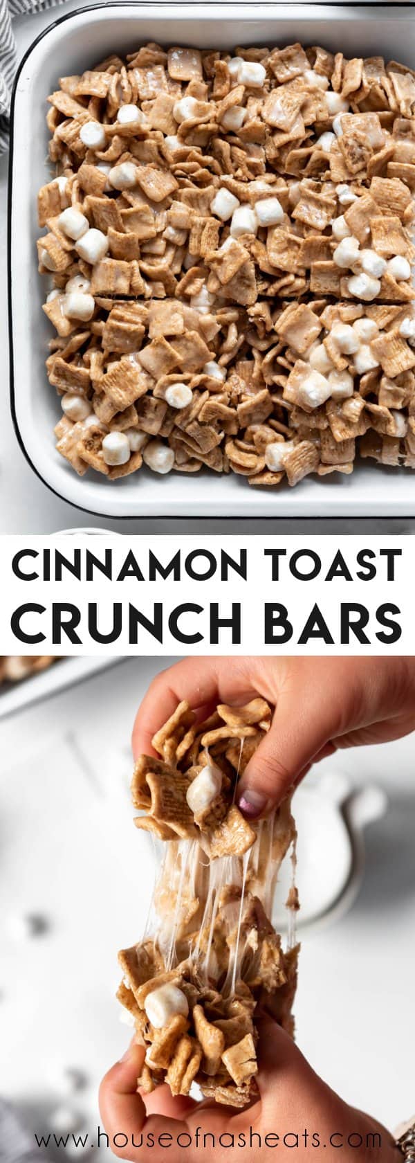 A collage of images of cinnamon toast crunch bars with text overlay.