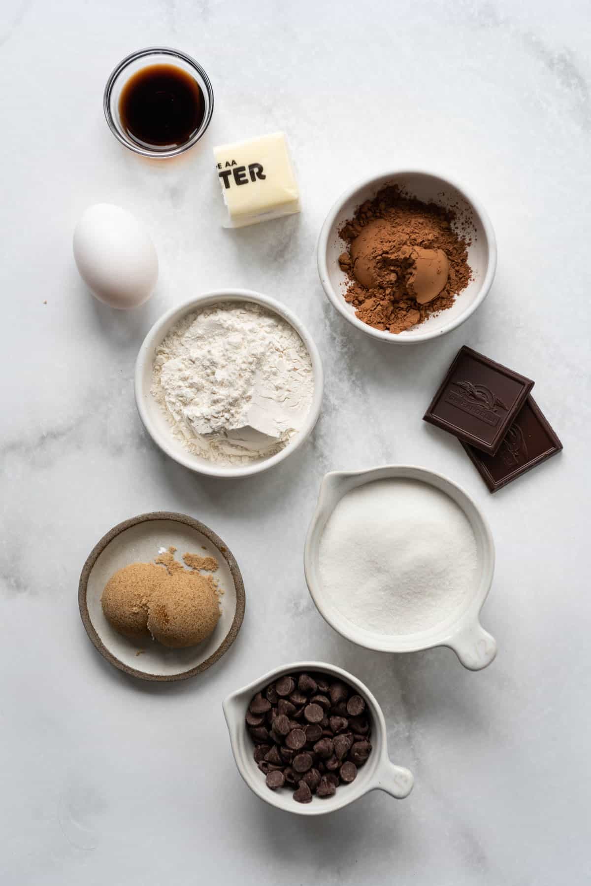 Ingredients for making a small batch of homemade brownies.