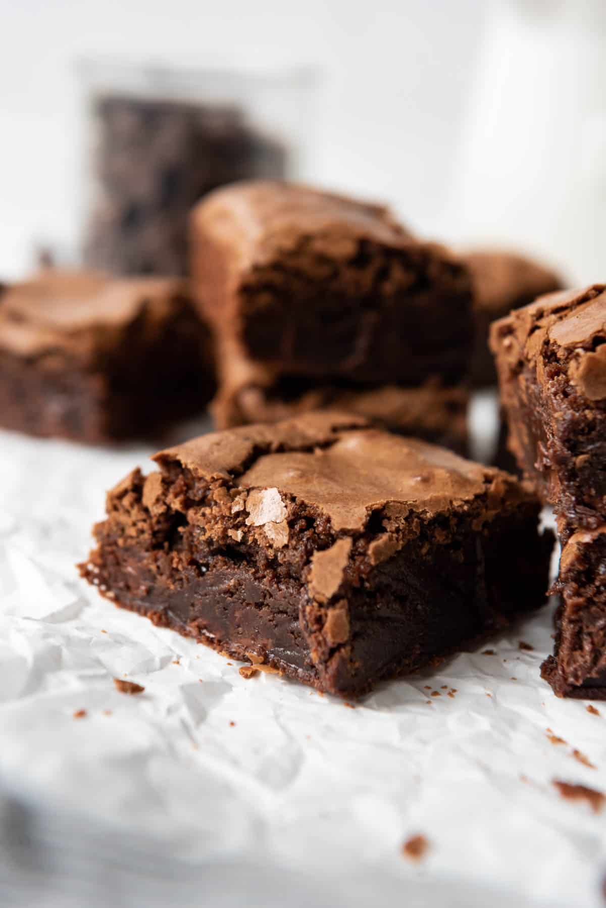 A fudgy homemade brownie with a crackly top.