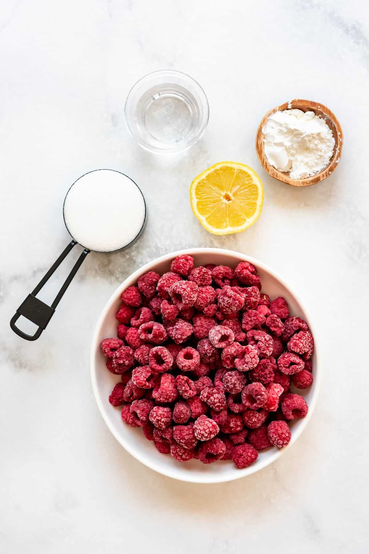 Ingredients for raspberry cake filling.