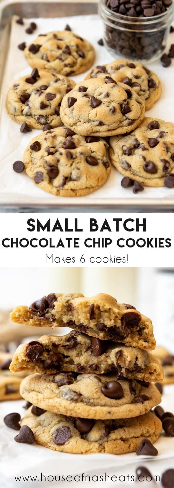 A collage of chocolate chip cookies with text overlay.