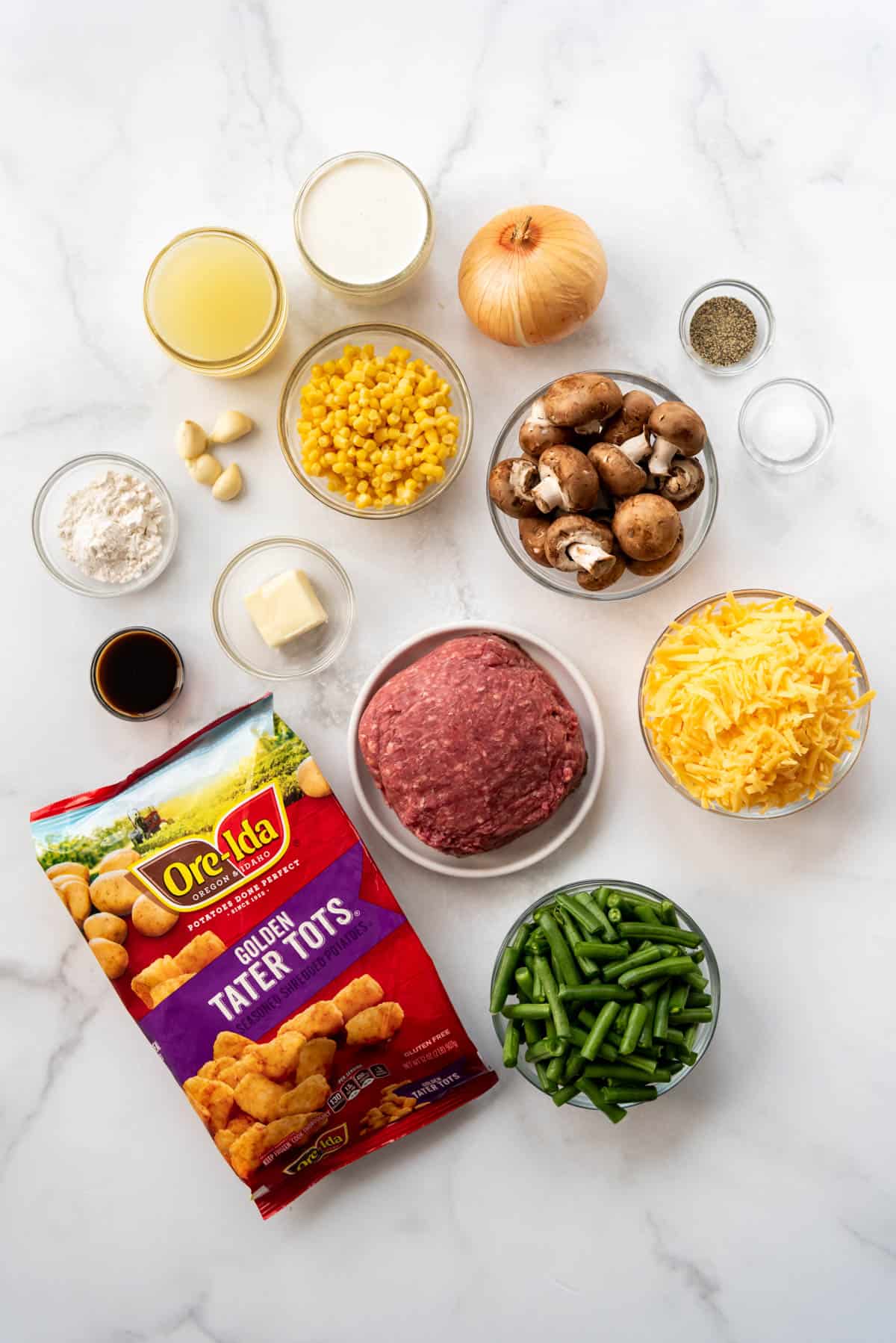 Ingredients for making tater tot casserole.