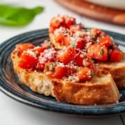 Plate with two pieces of bruschetta