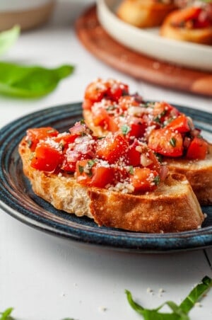 Plate with two pieces of bruschetta