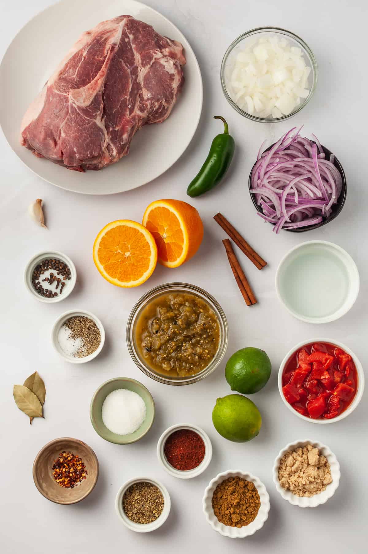 Overhead view of ingredients for slow cooker pork carnitas