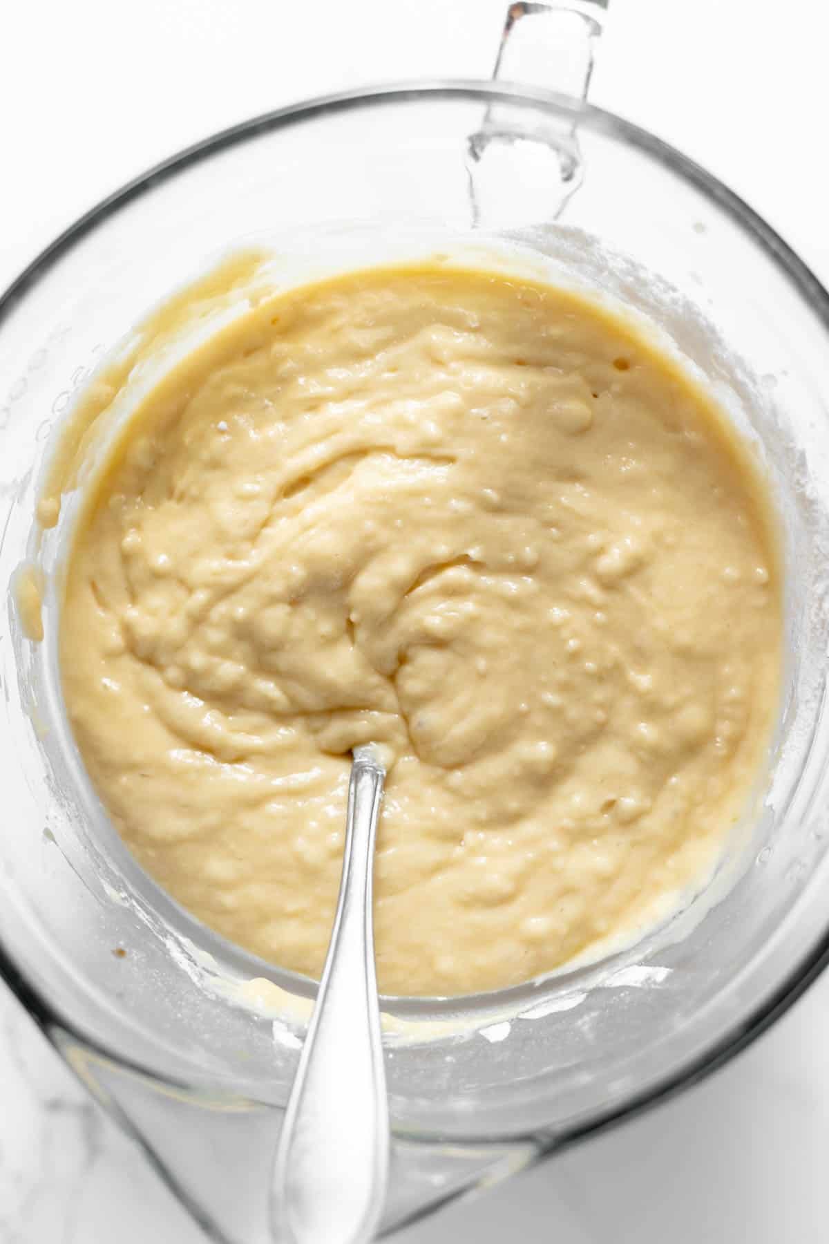 Plain muffin batter in a bowl.