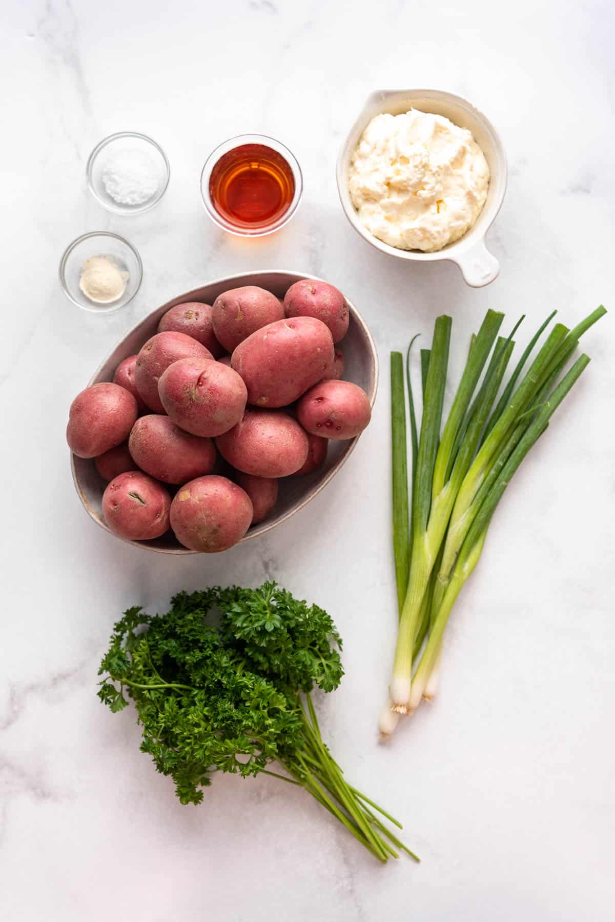 Ingredients for Greek potato salad.