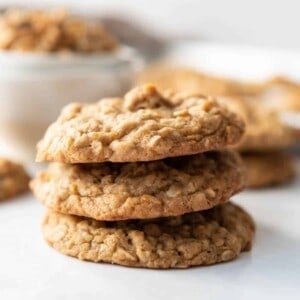 A stack of ranger cookies with oatmeal and cornflakes.