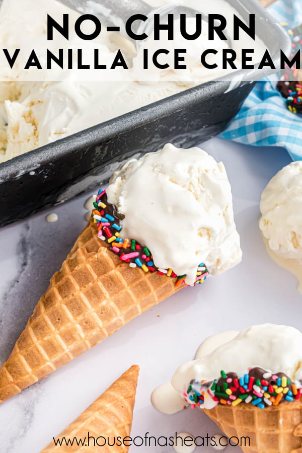A vanilla ice cream cone with text overlay.