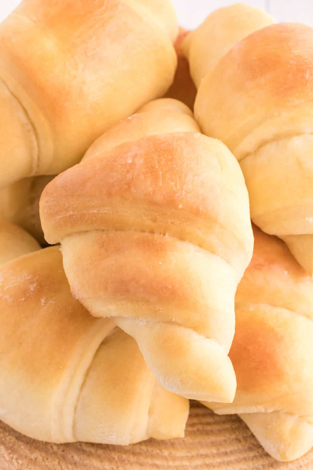 Top view of freshly baked crescent rolls. 