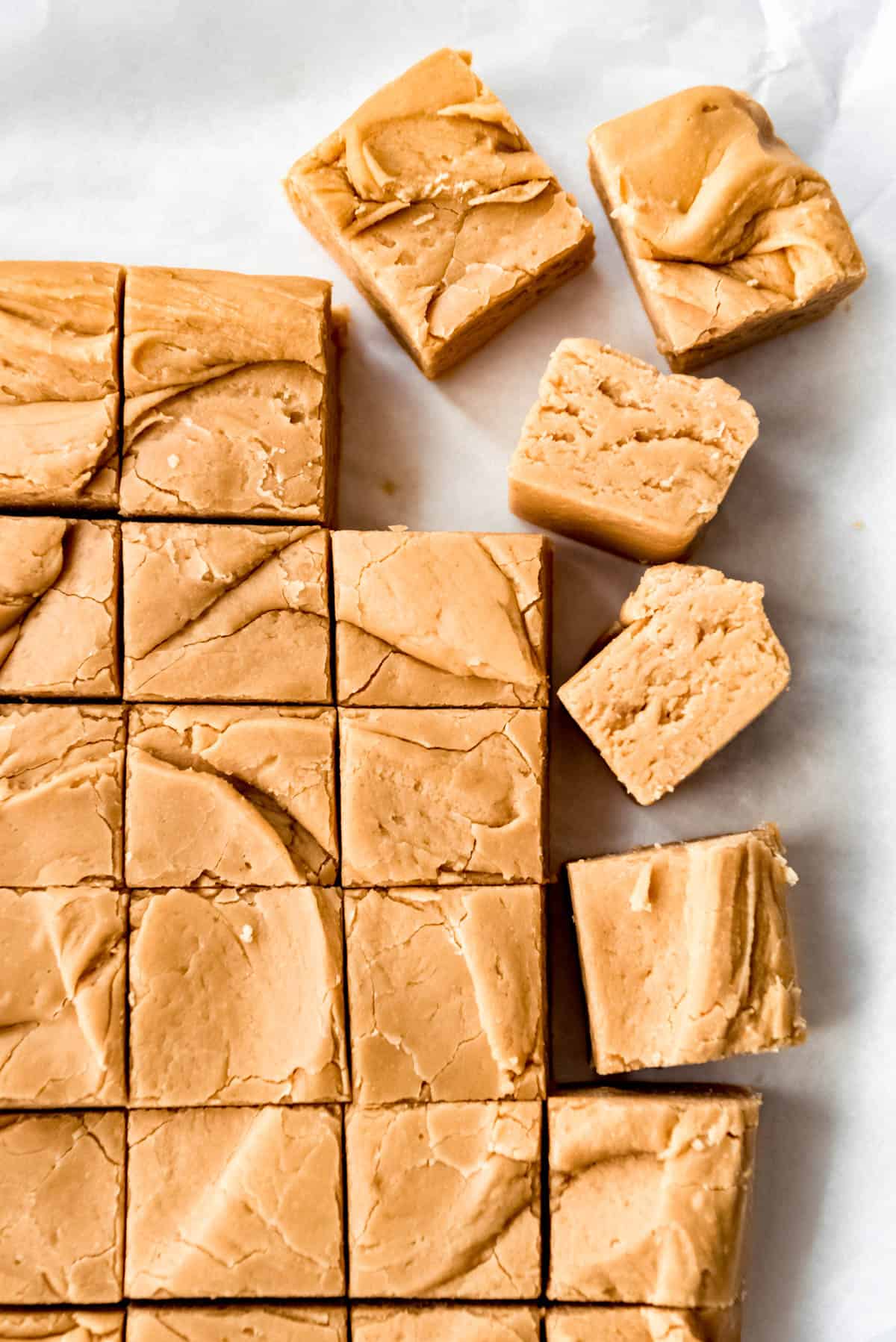 Peanut butter fudge cut into small squares.