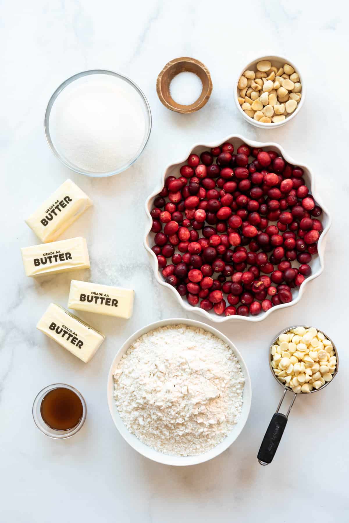 Ingredients in cranberry shortbread bars.