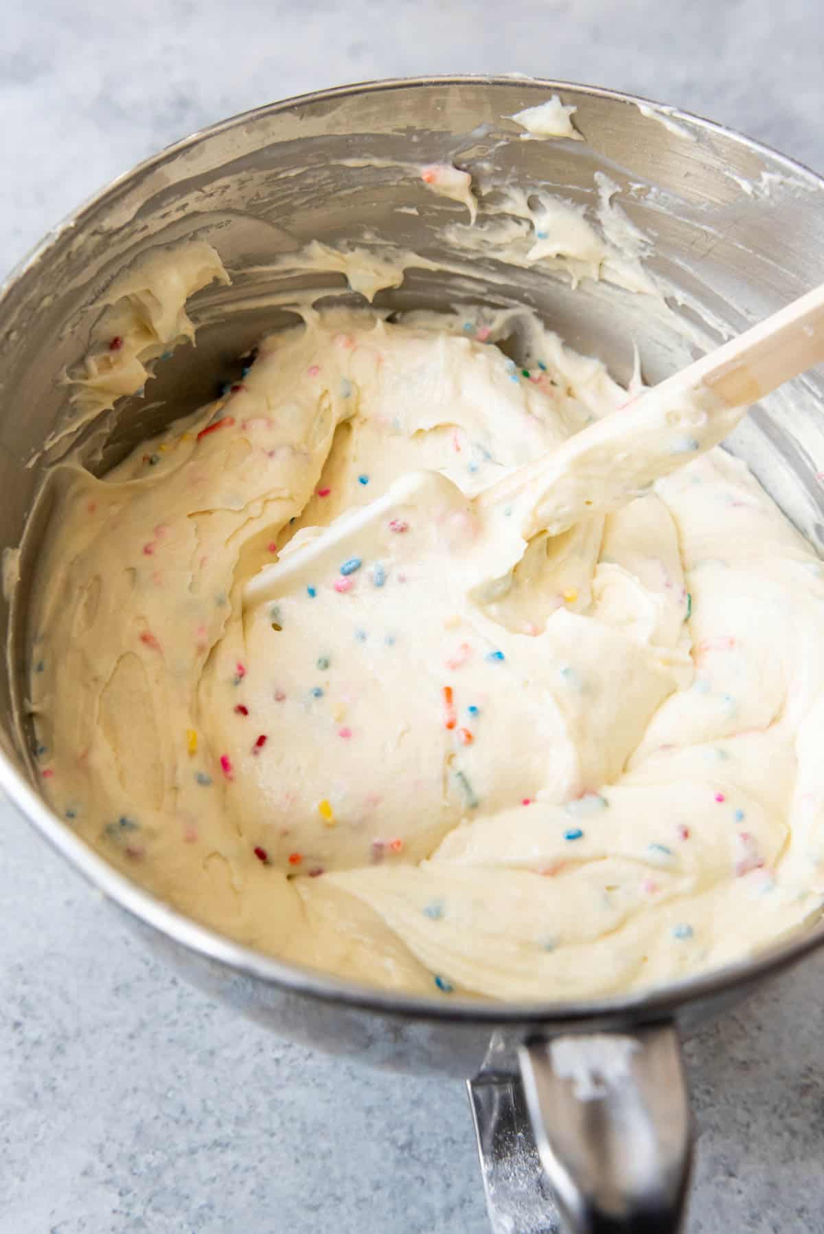 An image of Homemade Funfetti Cake Mix in mixing bowl.