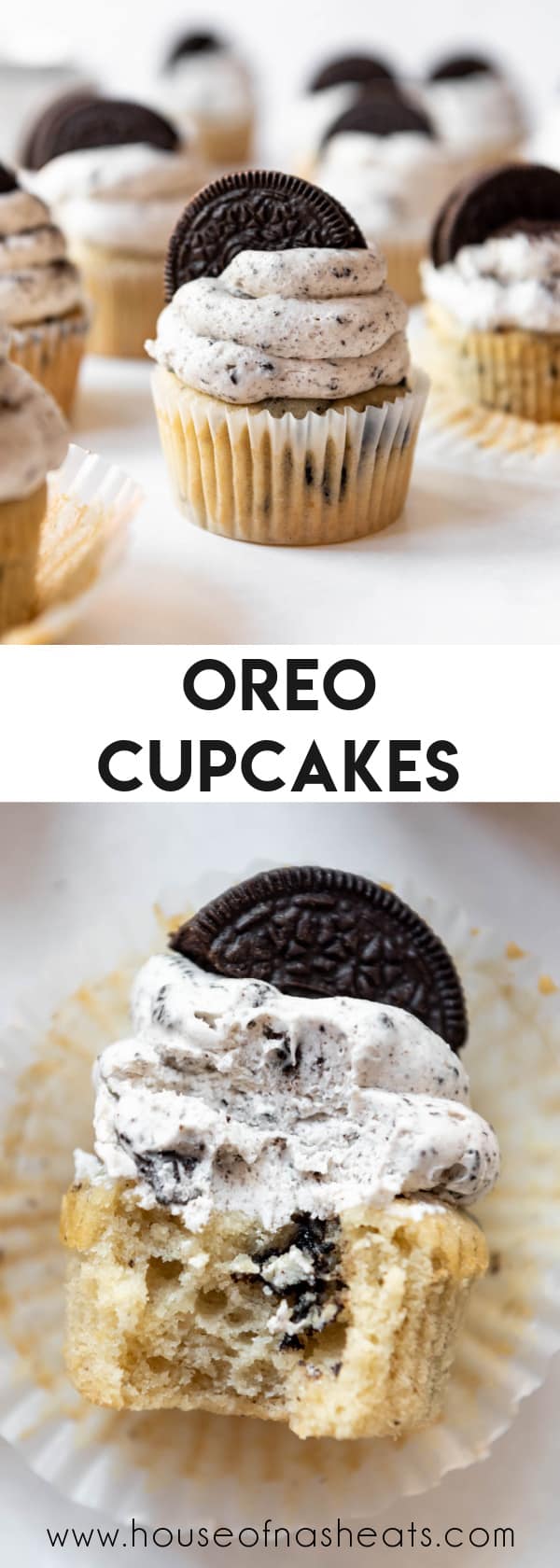 A collage of Oreo cupcake images with text overlay.