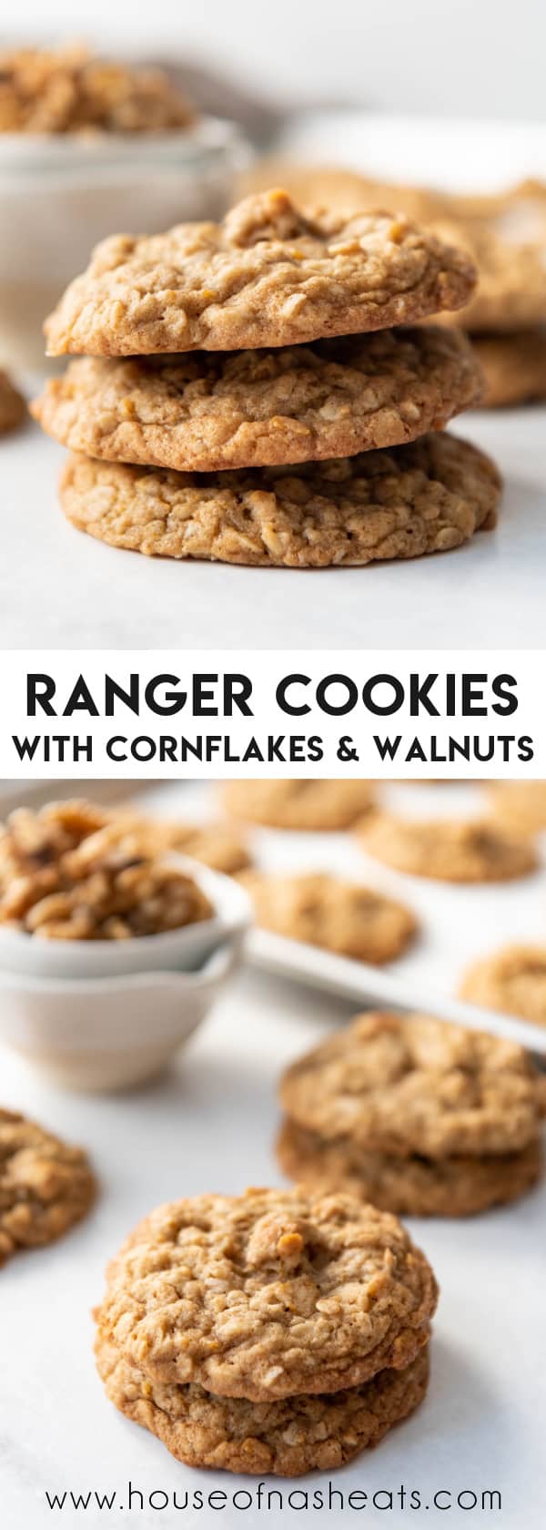 A collage of images of ranger cookies with text overlay.