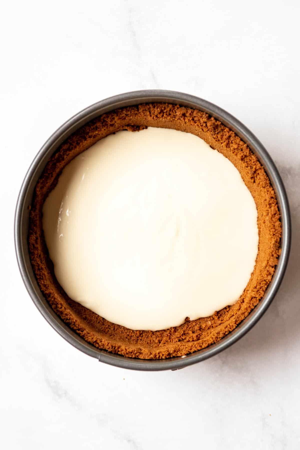 Cheesecake filling in a biscoff crust.