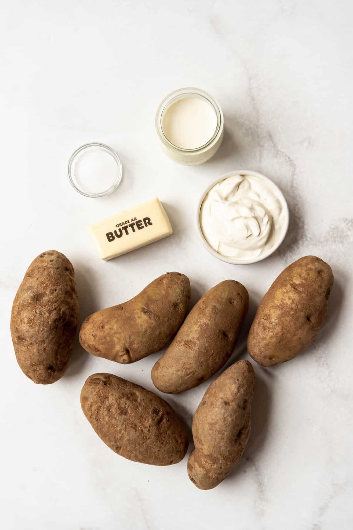 Top view of ingredients needed to make instant pot mashed potatoes. 