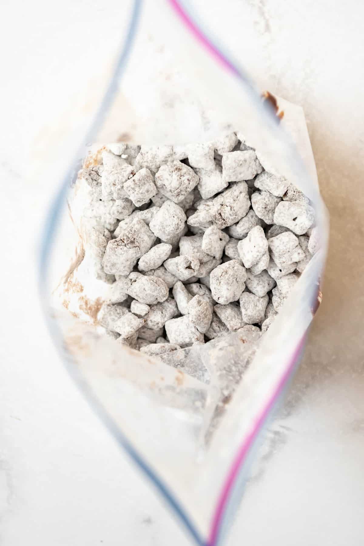 An image of muddy buddies rice chex in a bag.s 