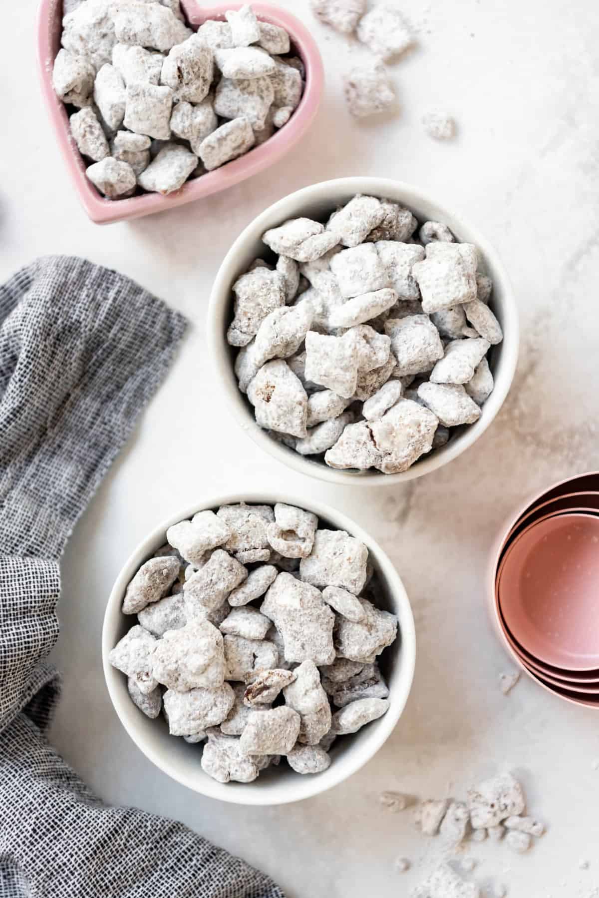 An image of muddy buddies in two bowls.