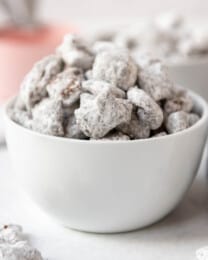 A bowl of chex mix muddy buddies.