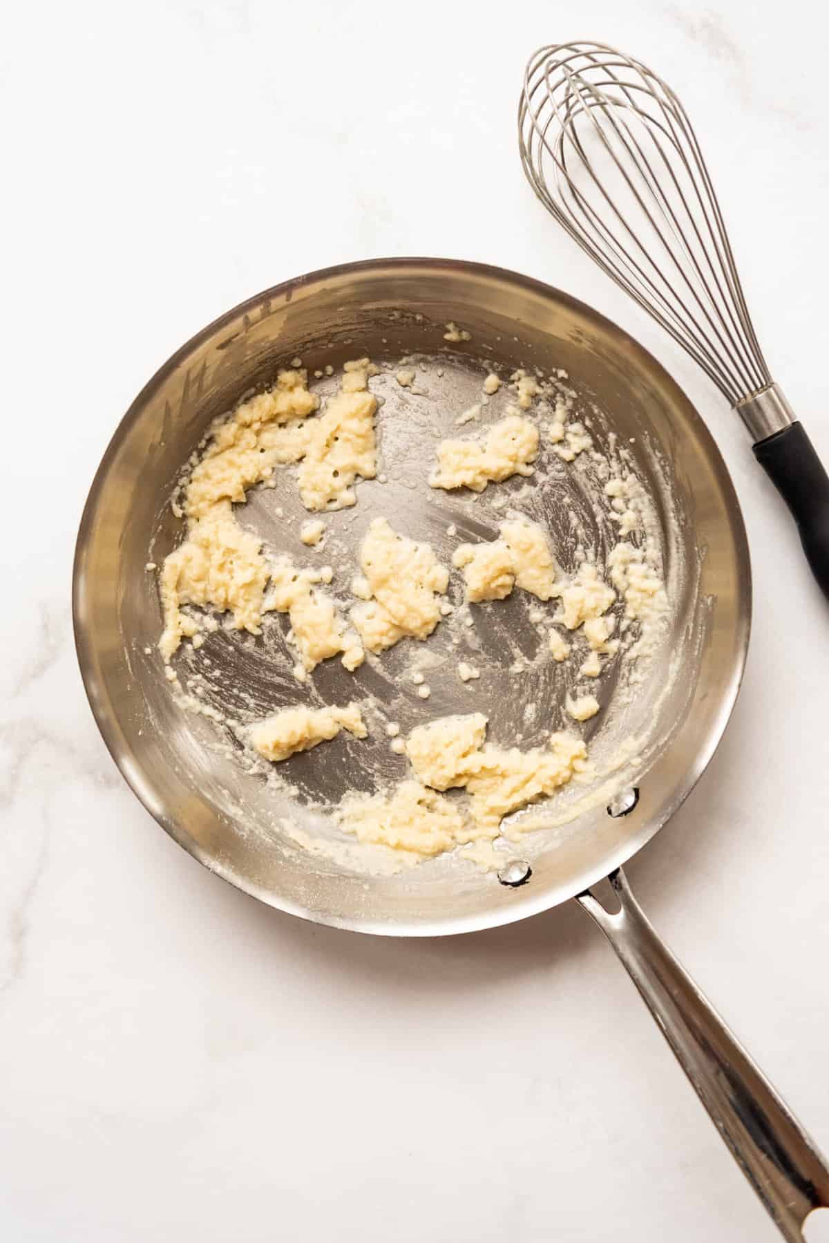Cooked butter and flour in a skillet.