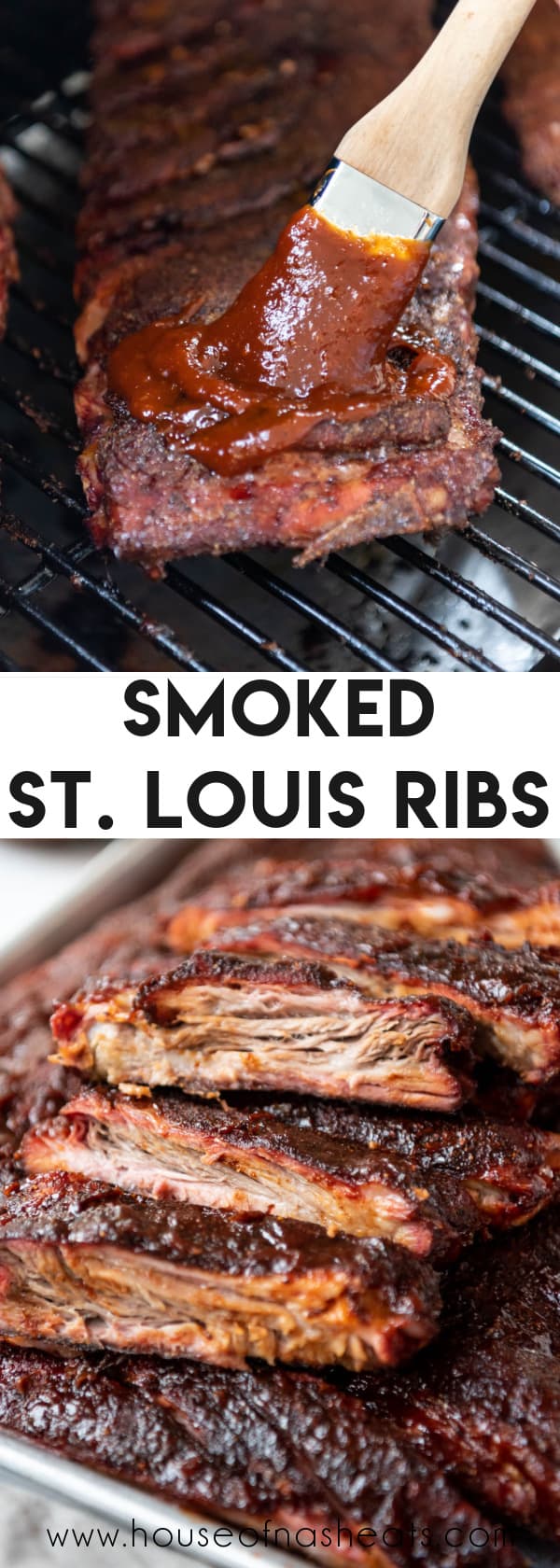 A collage of images of smoked St Louis style bbq ribs with text overlay.