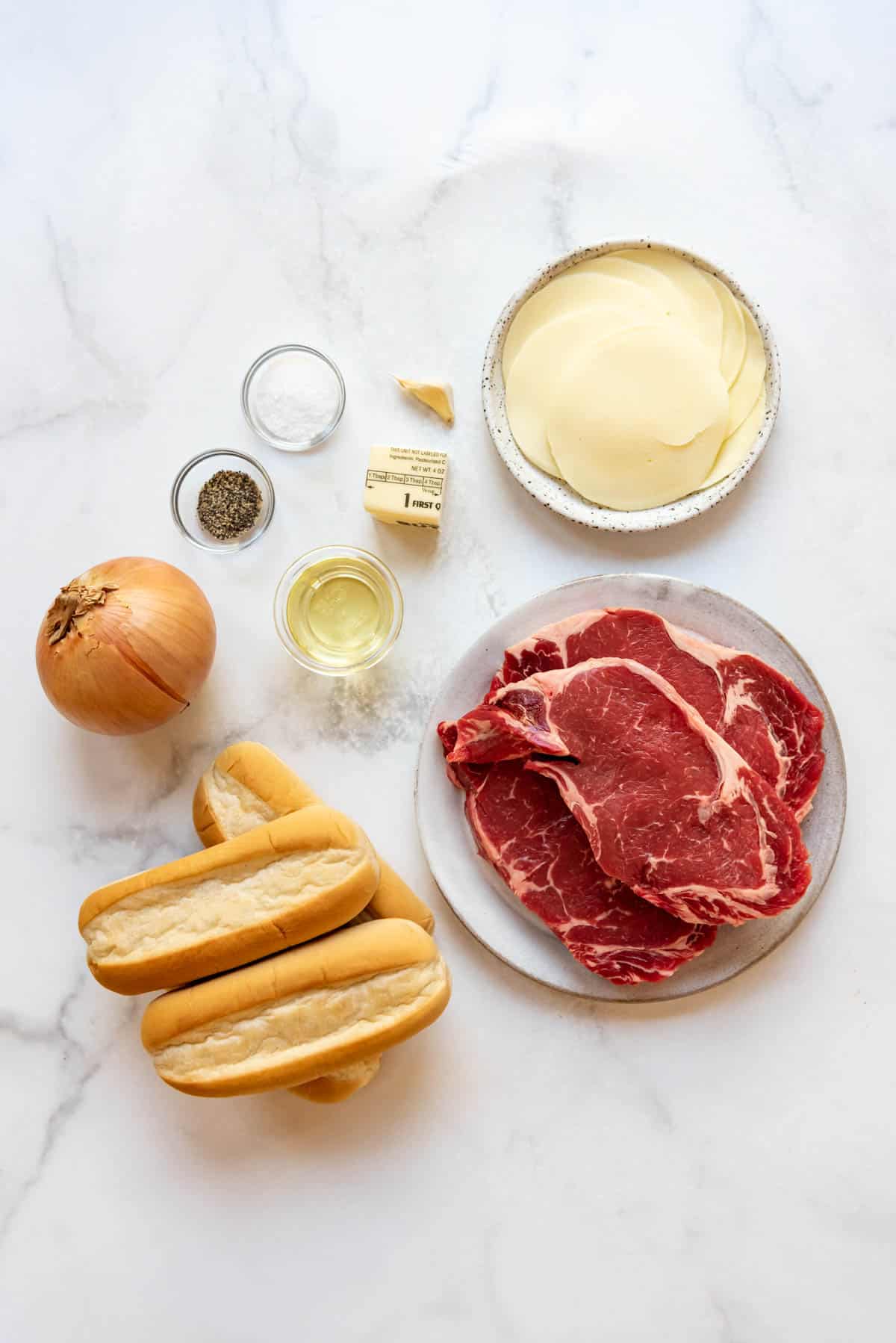 Ingredients for Philly Cheese Steak sandwiches.