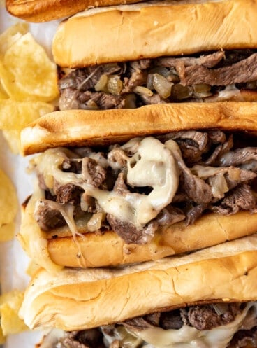 A close image of Philly Cheese Steaks.