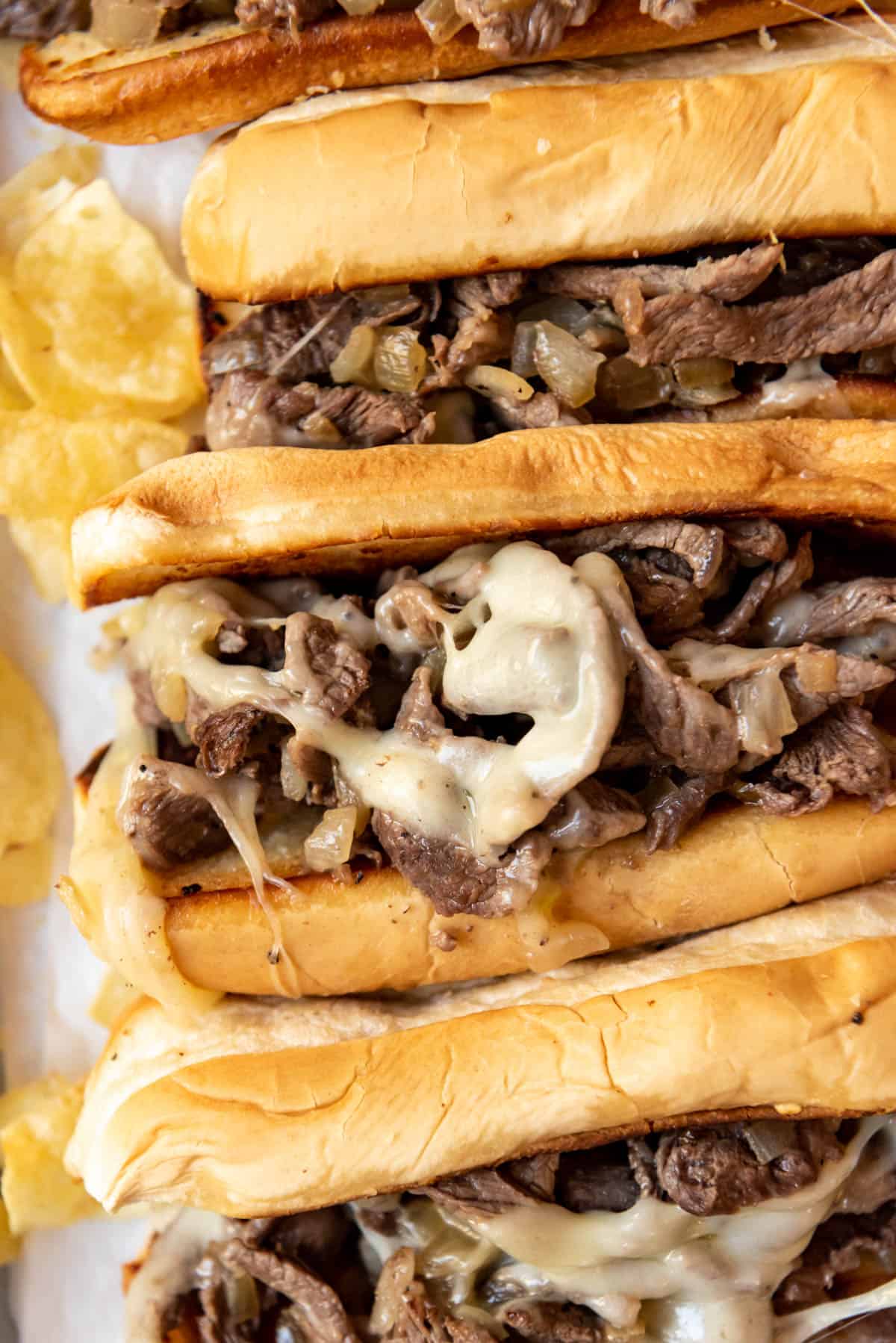 A close image of Philly Cheese Steaks.