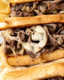 A close image of Philly Cheese Steaks.