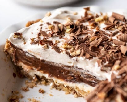 An image of a layered chocolate pie known as possum pie, made from scratch.