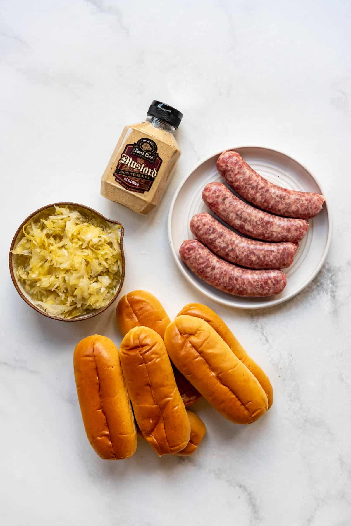 Top view of ingredients needed to make Air fryer brats. 