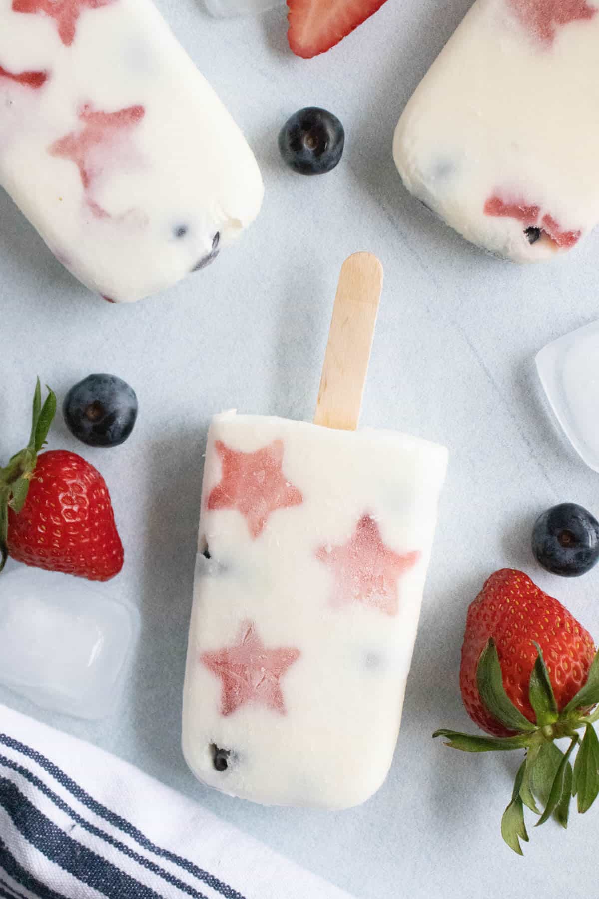 An overhead image of frozen patriotic treats.