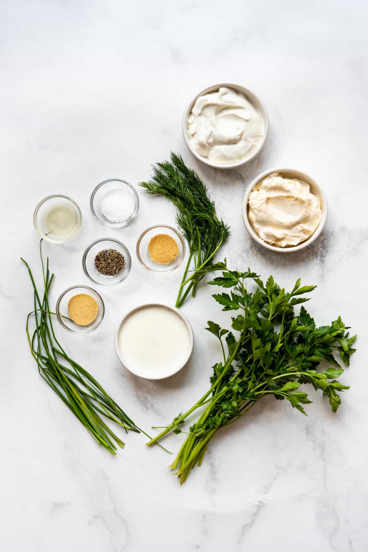 Ingredients for making homemade ranch dressing.